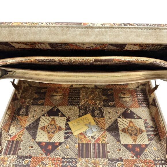 Vintage Patchwork Tapestry Briefcase With Handle Key Lock Keys Included 17x12x3 - Picture 6 of 14